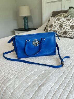 Tory Burch Electric Blue Pebbled Leather Crossbody Satchel